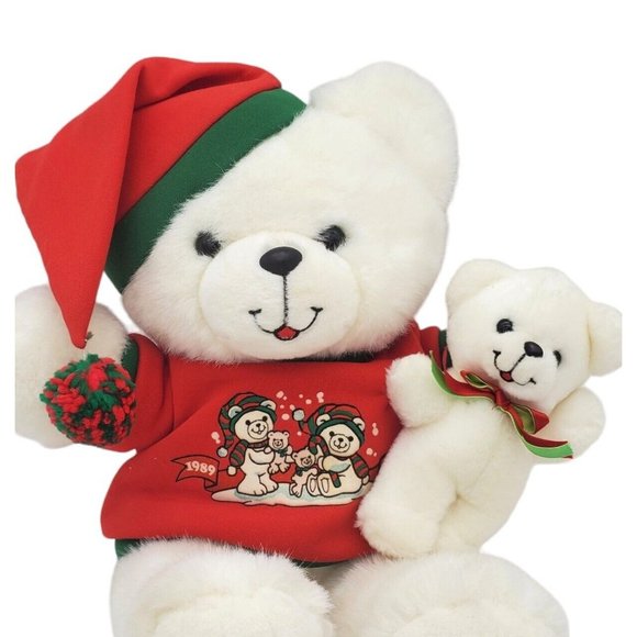 VTG White‎ Bear & Baby Plush TB Trading 18" 1989 Stuffed Animal Christmas Toy - Picture 8 of 9